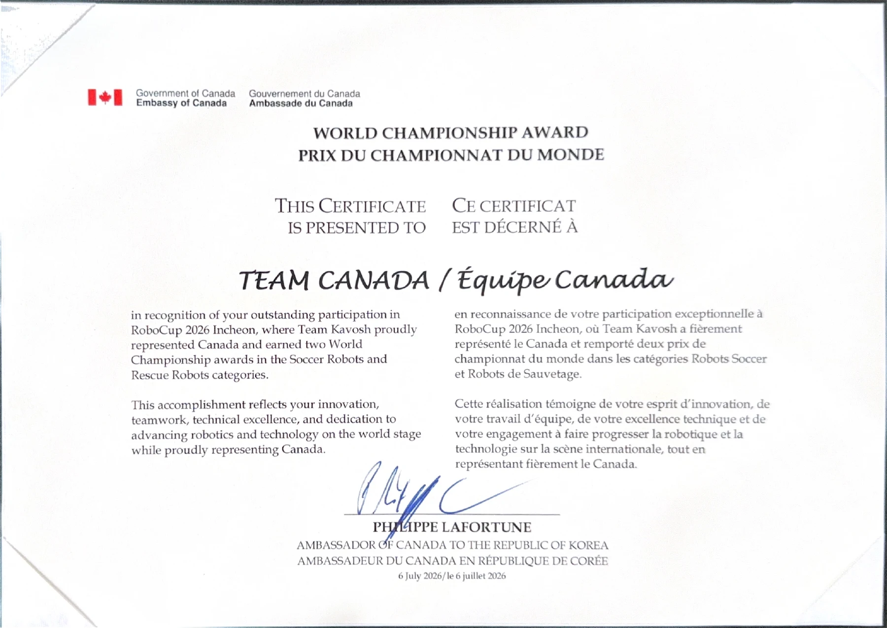 Embassy of Canada in Korea — Team Canada · Kavosh